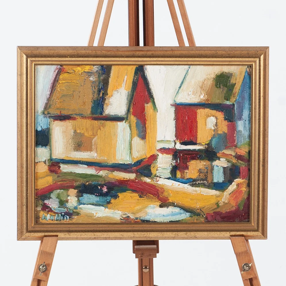 ANDERS WOLLIN. Kustmotiv med hus, olja på duk. — Paintings — Laholms Auktionskammare