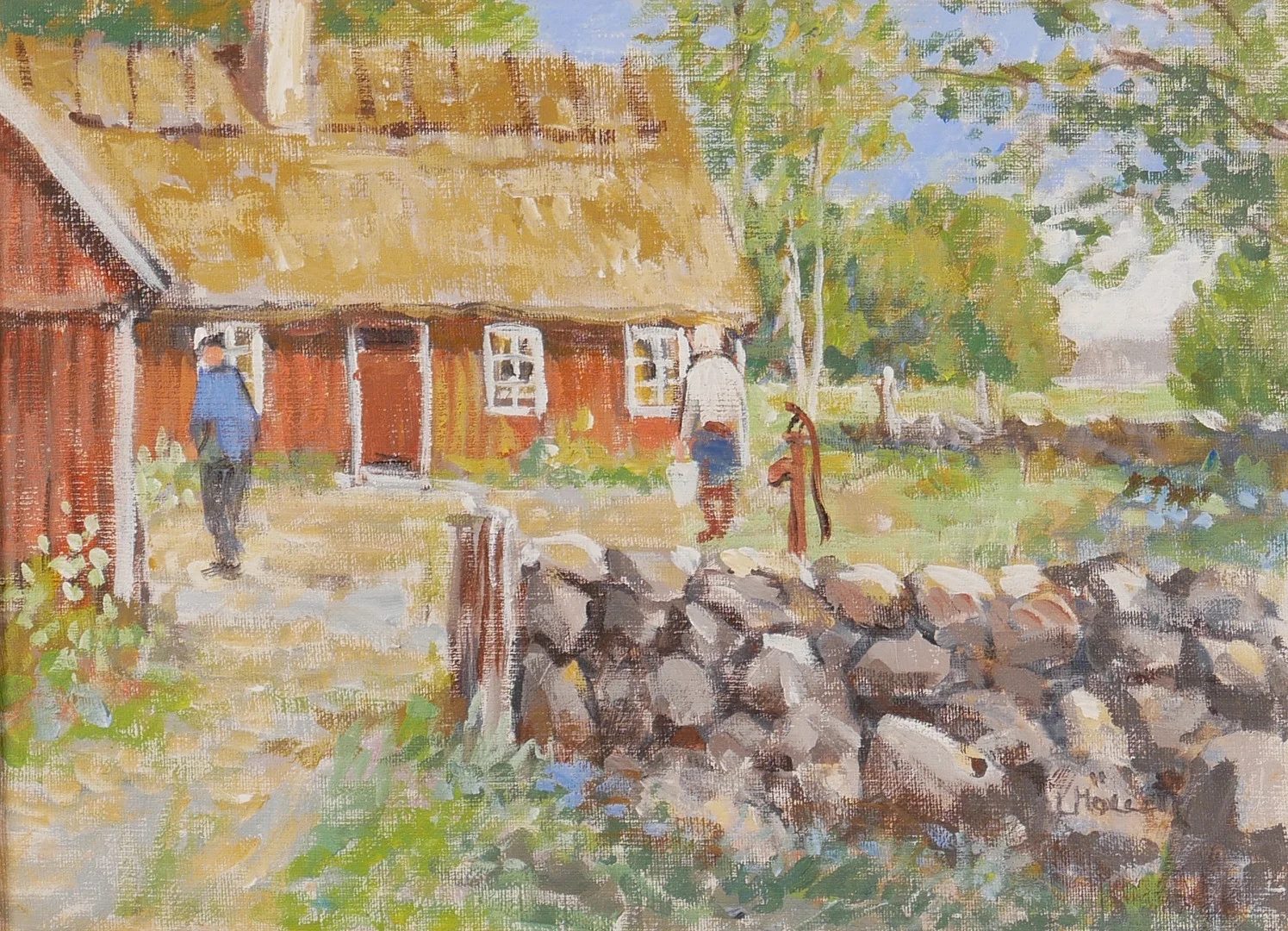 LENNART MÖLLER. Gårdsbild, olja på duk, signerad L Möller. — Paintings — Auktionsfirma Kenneth Svensson i Kalmar