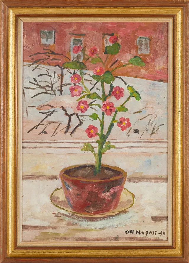 KARL DAHLQVIST. Blomsterstilleben, olja på pannå, signerad och daterad -42.