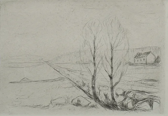 MUNCH EDVARD. LANDSKAP, ETSNING, 1920.