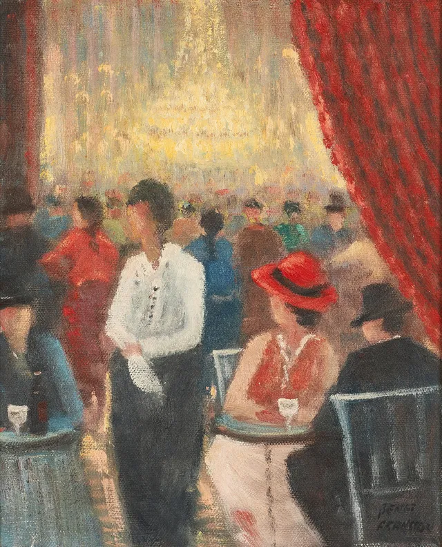 BENGT FRANSSON (född 1935): "Café i Paris", signerad Bengt Fransson, olja på duk.
