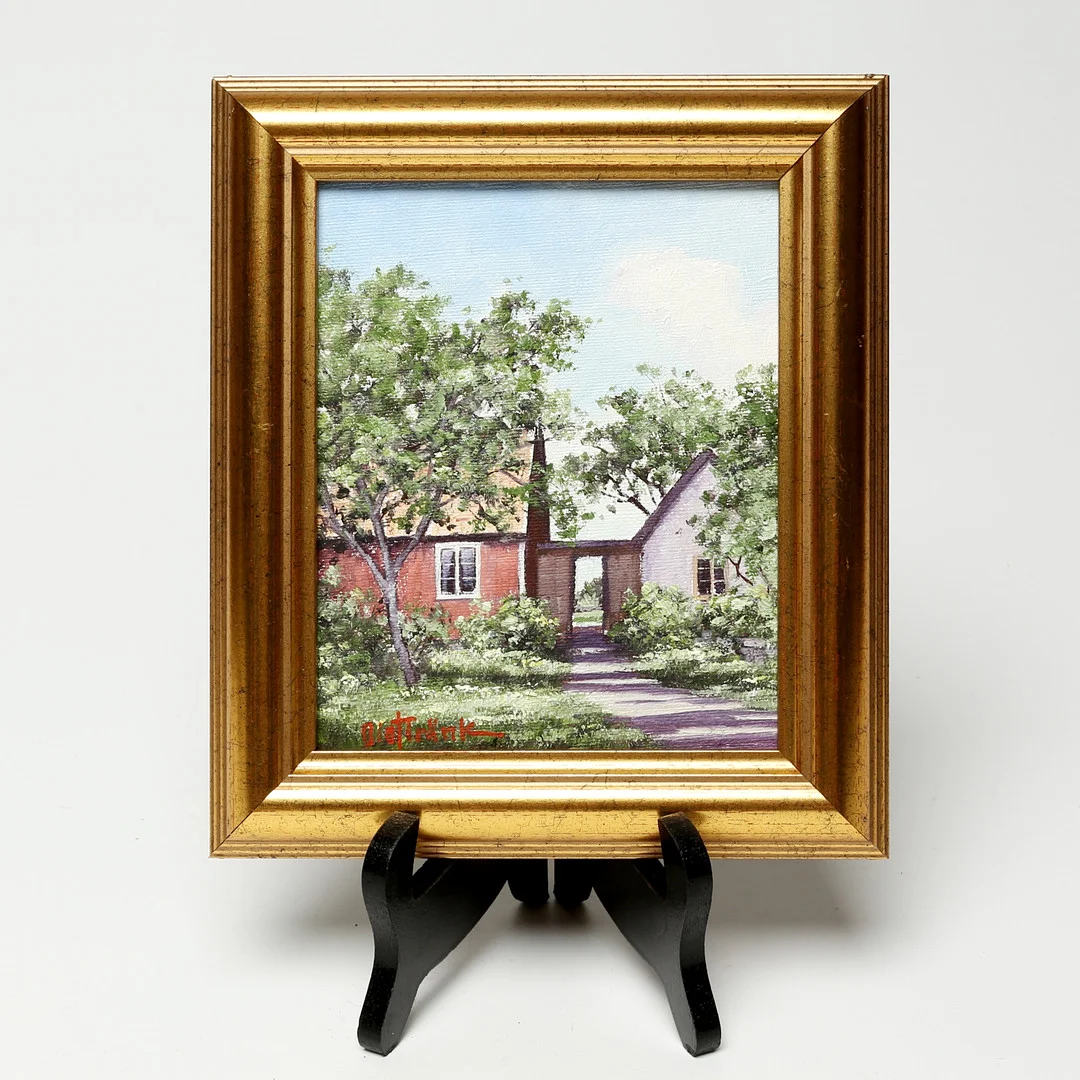 OLOF TRÄNK. OLJA, på pannå, Hus vid Åkerby, Öland, signerad. — Paintings — Kalmar Auktionsverk
