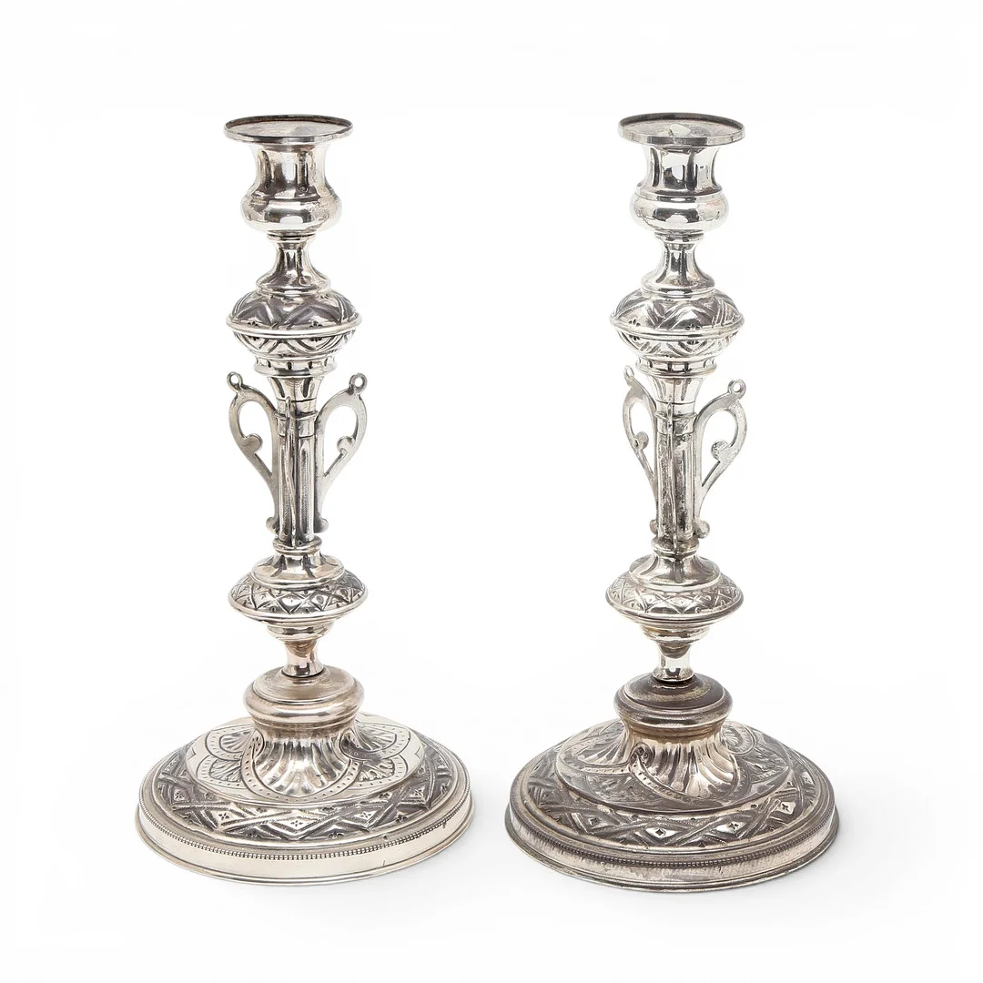 Pair of Barcelona silver candlesticks, late 19th Century. — Silver — Balclis