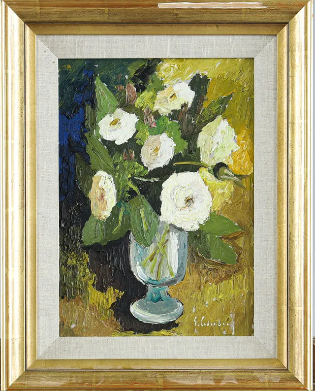 ERIC CEDERBERG. Blomsterstilleben, olja på pannå.