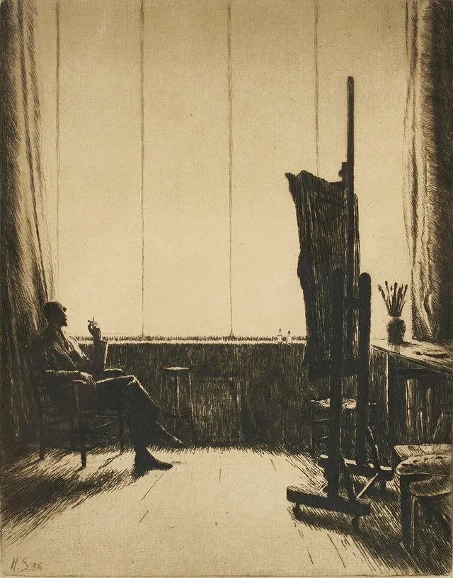 HARALD SALLBERG (1895-1963). "Meditation" signerad och daterad 1936, etsning.