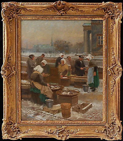 SÖREN CHRISTIAN BJULF. Fiskmarknad, olja på duk, signerad. — Paintings — Göteborgs Auktionsverk