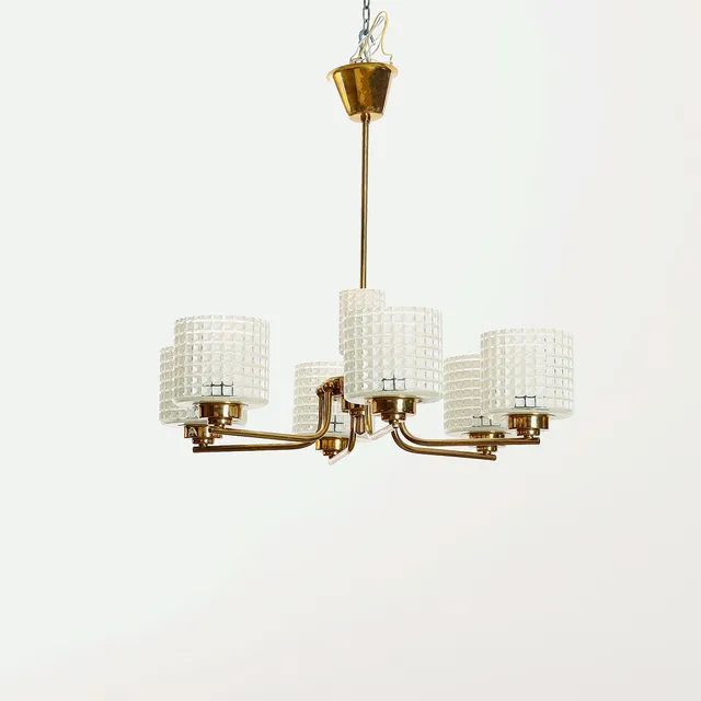 TAKLAMPA, mässing och glas, Sverige 1960-tal.