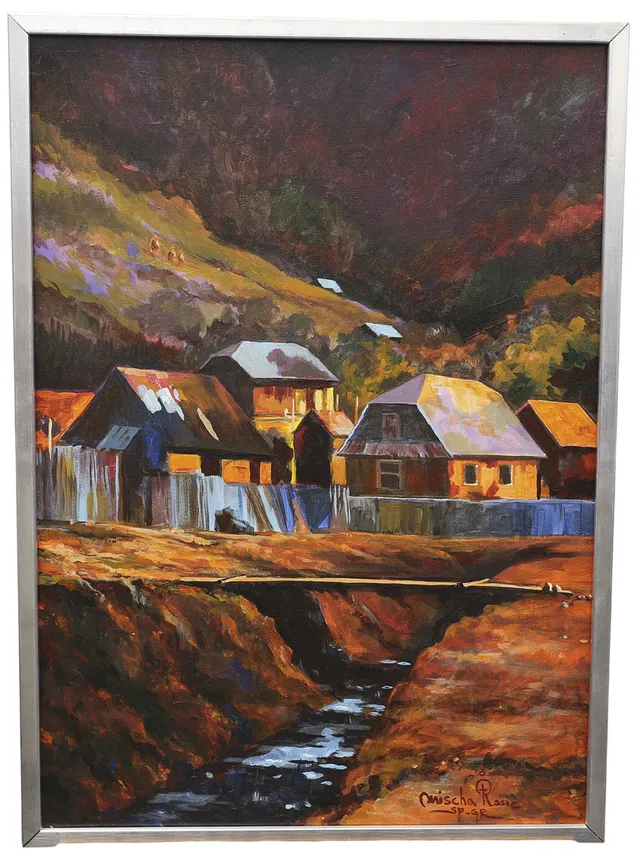 MISCHA ROSIC. Olja på duk, by i Bosnien, signerad.