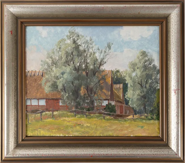 AXEL KLEIMER. Skånegård, olja på pannå.