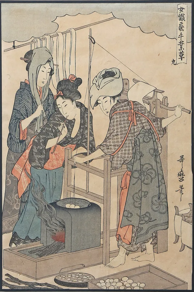 KITAGAWA UTAMARO. “Joshoku Kaiko Tewaza-Kusa”.