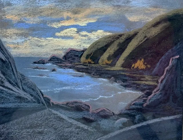 OLJEPASTELL, kustlandskap, signerad.