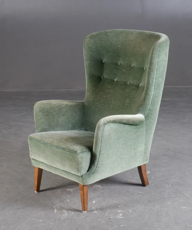 Lænestol betrukket med velour, 1940-50'erne