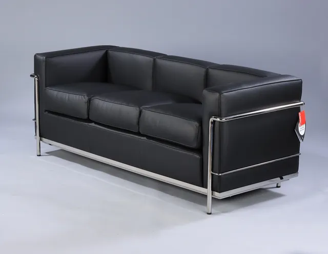 Le Corbusier. LC2-3 free-standing three-seater sofa in black leather with certificate