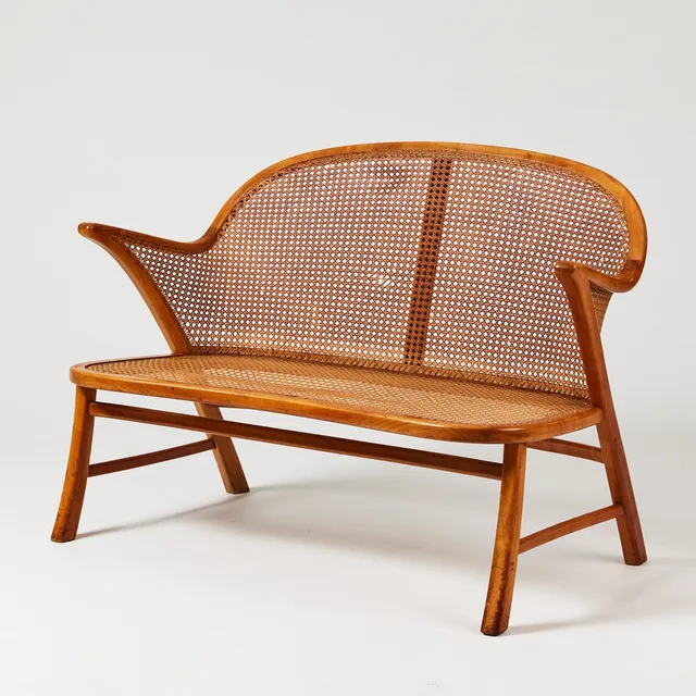FRITS SCHLEGEL. TILLSKRIVEN. Soffa, Danmark 1930/40-tal, valnöt och rotting.