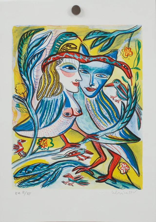 ULRICA HYDMAN-VALLIEN. Figural komposition, färglitografi, numrerat EA II/XII och signerat.