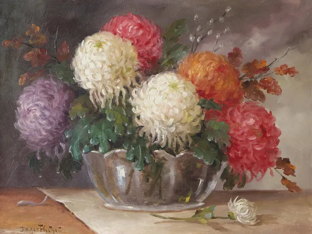 HOLGER FISCHER. Blomsterstilleben, olja på duk, signerad.