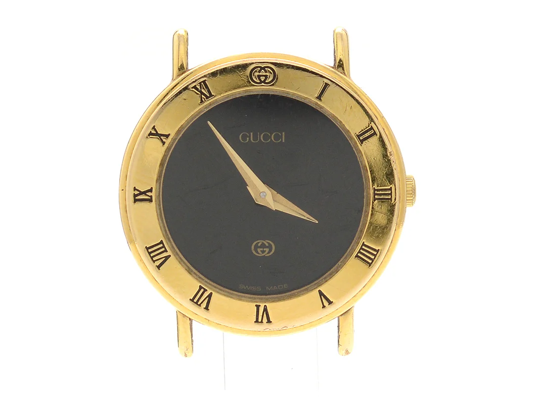 GUCCI, damur, 25,5 mm, Boett nr. 3000 L, doublé (10 micron), quartz, mineralglas, skadad urtavla, ca 1992. — Klockor/Gucci — Kaplans