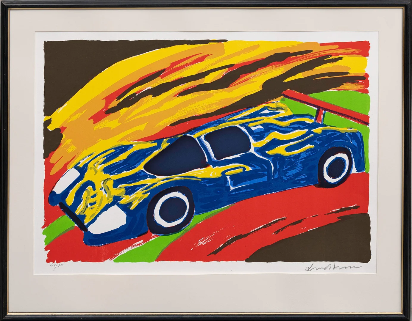 BENGT LINDSTRÖM. Sportbil, färglitografi, signerad samt numrerad 212/300. — Engravings & Prints — Auktionshuset Kolonn