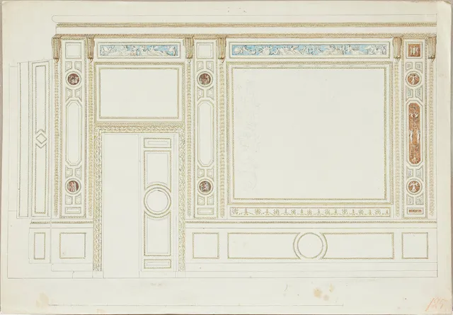 LOUIS MASRELIEZ (1748-1810). TILLSKRIVEN. Förslag på ritning till hörnsalongen, prinsessans Salon de Compagnie i Sofia Albertinas palats.