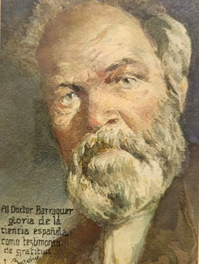RETRATO EN ACUARELA SOBRE PAPEL. DR. BARRAQUER. FIRMADO E BADIA.