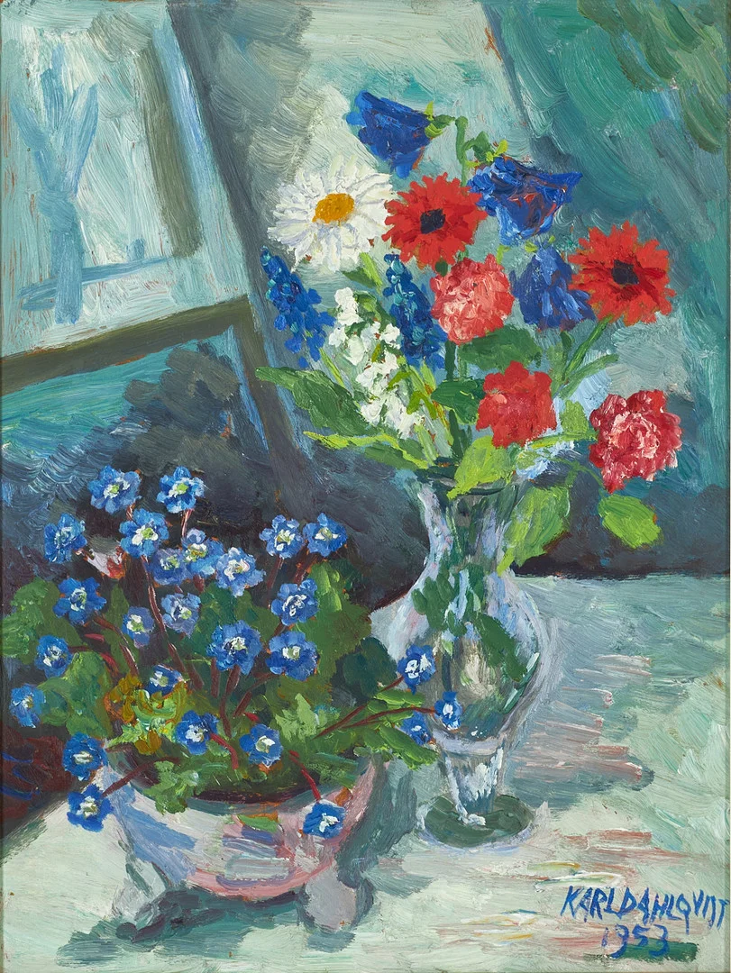 KARL DAHLQVIST (1900–1971). Blomsterstilleben, signerat, daterat 1953, olja på pannå. — Paintings — Crafoord Auktioner Stockholm