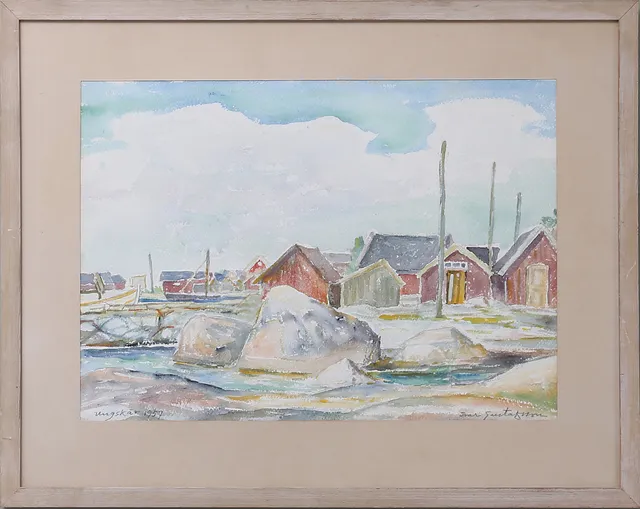 IVAR GUSTAFSSON. Fiskestugor, akvarell, signerad och daterad.