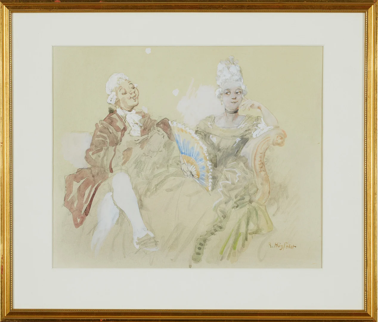 ROBERT HÖGFELDT. Kurtiserande par, akvarell, signerad. — Paintings — Crafoord Auktioner Stockholm