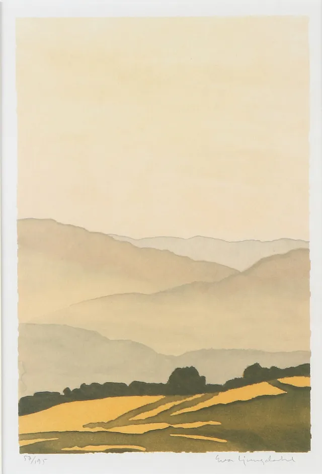 EVA LJUNGDAHL. Litografi, 57/195. Landskap. Signerad.