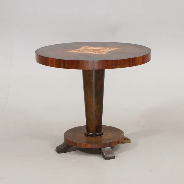 SOFFBORD/SIDOBORD, trä med intarsia, 1900-talets första hälft.