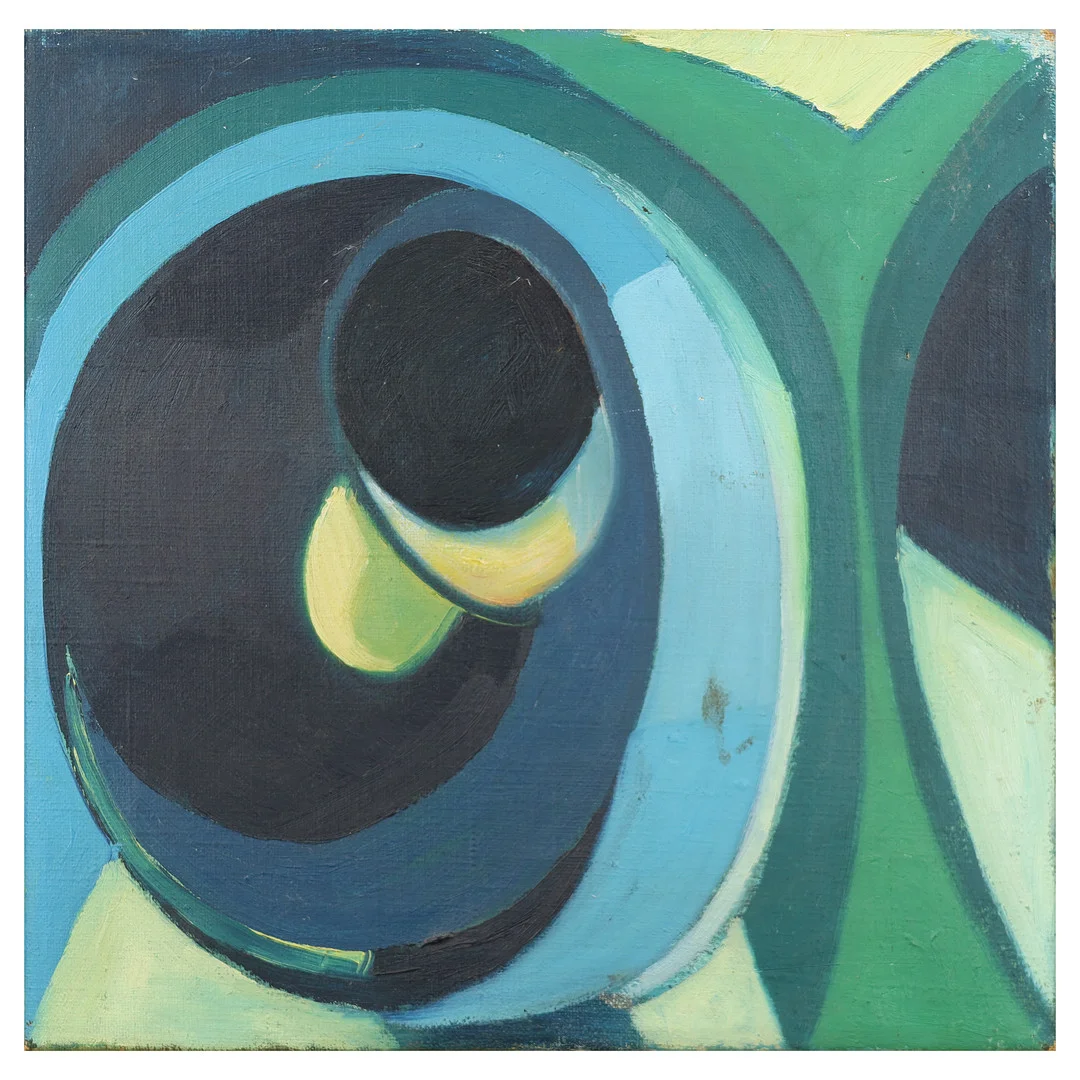 UBEKENDT KUNSTNER. Abstrakt komposition, olie på lærred, usigneret, 1950-60'erne. — Paintings — Palsgaard Kunstauktioner
