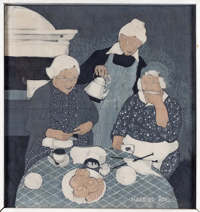 HARRIET ÅDELL. Batik på duk, Kafferep, Signerad.