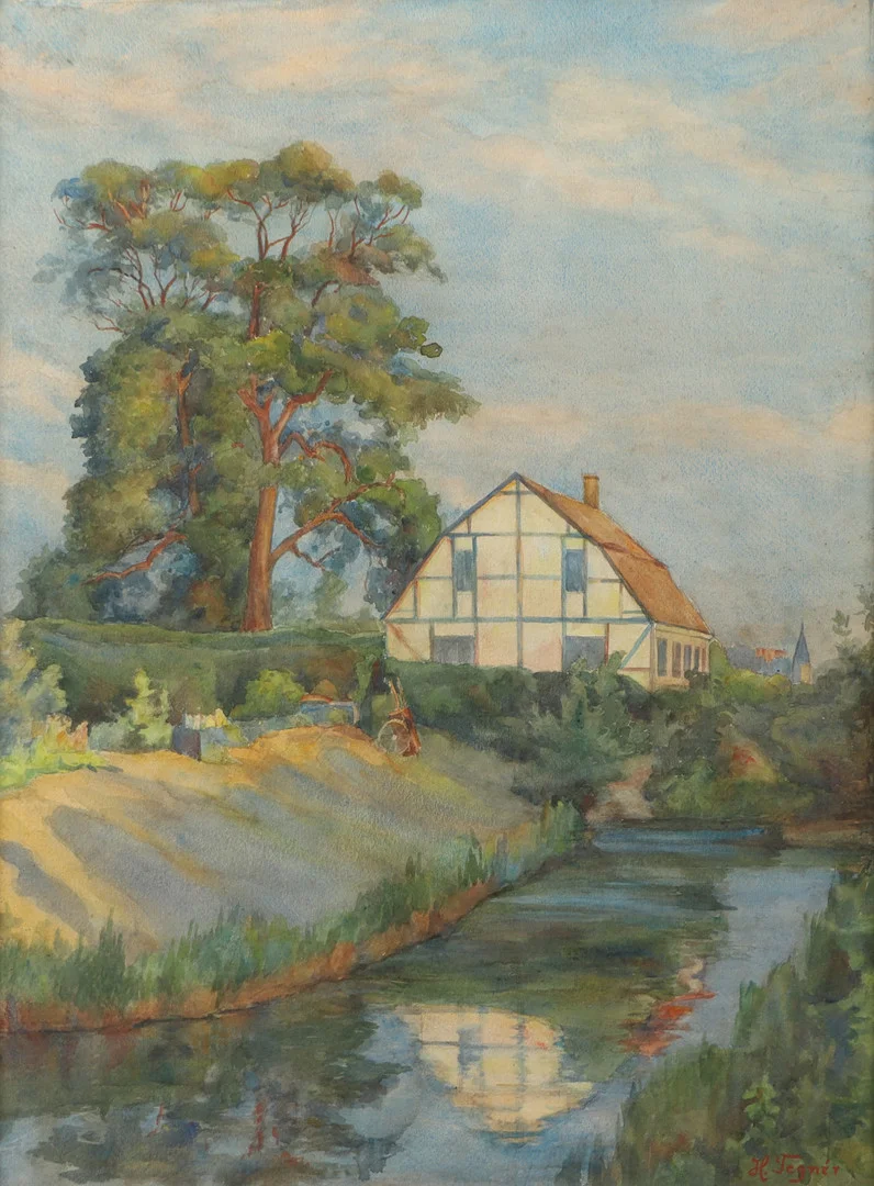 HEDVIG TEGNÉR. Gamla kruthuset Landskrona, akvarell, signerad H. Tegnér. — Paintings — Helsingborgs Auktionskammare