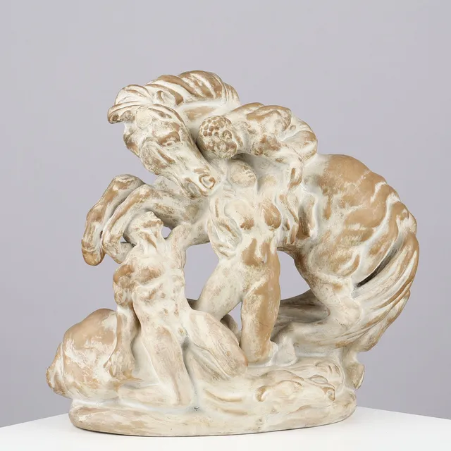 KAI NIELSEN. Ceramic figure group titled "Kvinderov" (woman rampage), designed in 1921, Herman A. Kähler, Denmark.