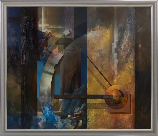 AKOS SOLLAR. ''Cosmic Clockwork op2'', osignerad, olja på duk.