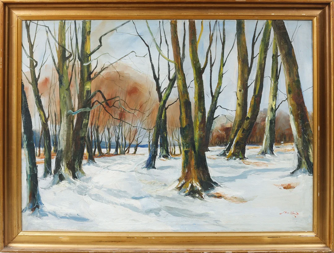AXEL LIND. Vinterbild med träd, olja på duk, signerad. — Paintings — Göteborgs Auktionsverk