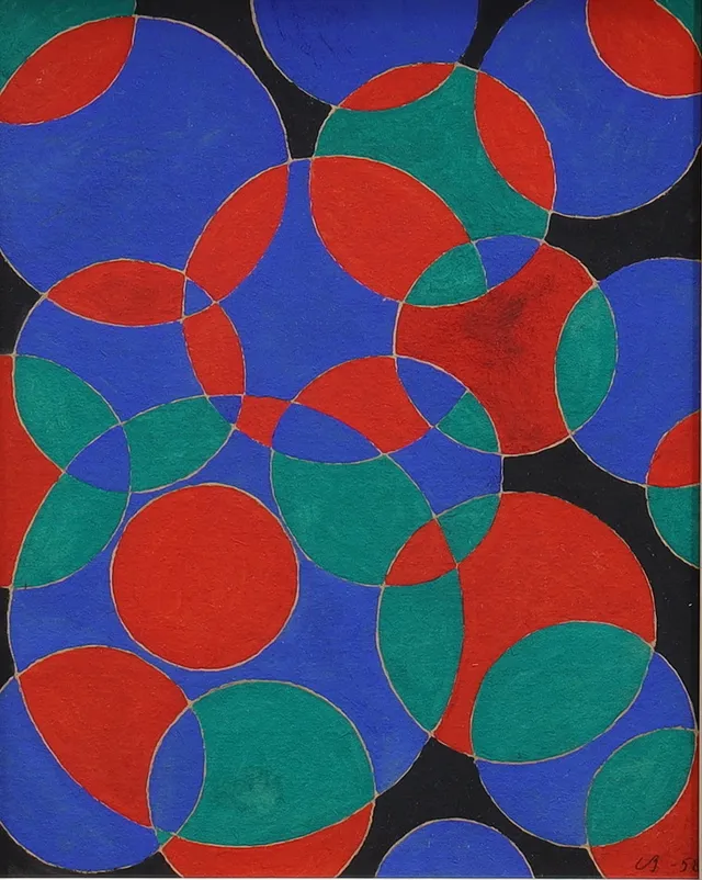 CURT BURSTRÖM. Cirklar, Gouache/akvarell på kartong, signerad CB samt daterad 1958.