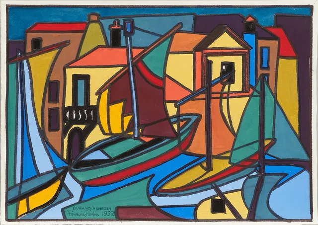 FRANCOIS PIERRE PORTIN. Hamnbild - BURANO/VENEZIA, signerad och daterad Francois Portin 1952, gouache.