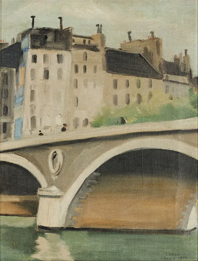 ELLIS WALLIN (1888-1972), Parismotiv med bro och flanörer, signerad och daterad E.WALLIN PARIS 1922, olja på duk.