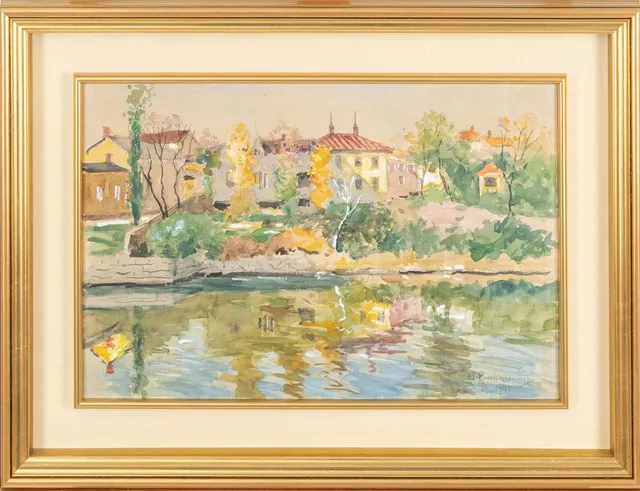 HUGO BACKMANSSON. Motiv från Åbo, signerad samt daterad 1941, akvarell.