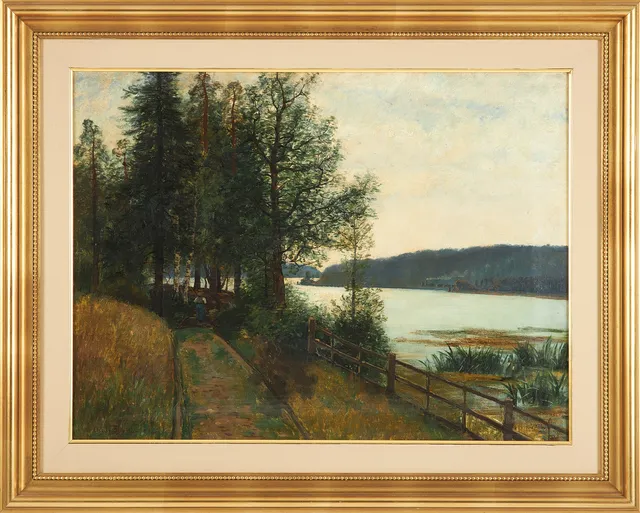 OSCAR TÖRNÅ. Sjölandskap från Forsa Ström, olja på duk, signerad daterad -83.