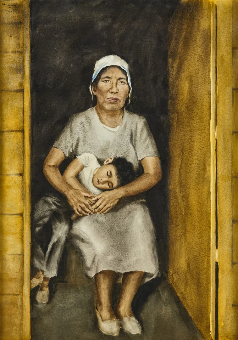 BERTRAM SCHMITERLÖW (1920-2002). Kvinna med barn, signerad och daterad ’Schmiterlöw -83’, akvarell. — Paintings — Crafoord Auktioner Stockholm