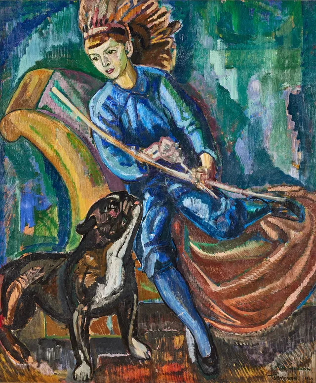 AXEL TÖRNEMAN (1880-1925). Bågskytten, olja på pannå, 140 x 118 cm.