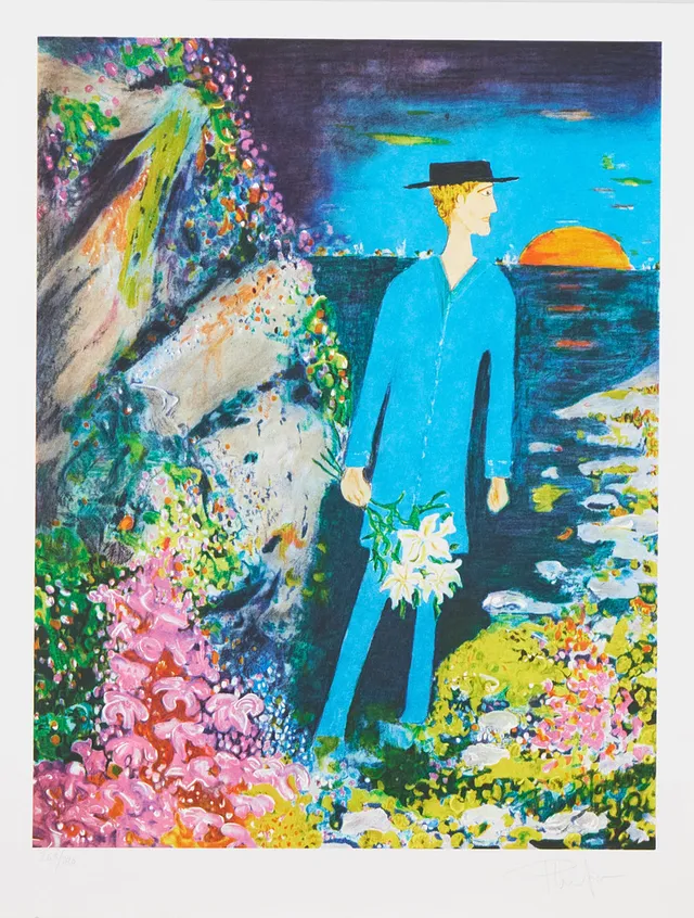 PLURA JONSSON (FÖDD 1951). Figur i blått, färglitografi, signerad samt daterad 263/290.