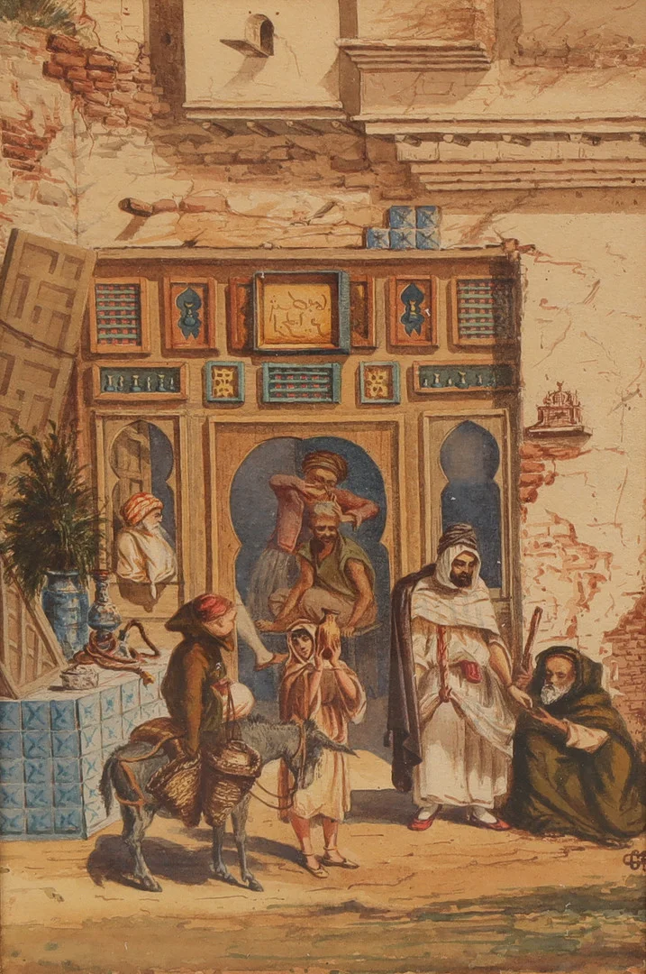 OIDENTIFIERAD KONSTNÄR. AKVARELL, Motiv från Nordafrika, gatuscen, 1800-talets slut, signerad. — Paintings — Stockholms Auktionsverk Helsingborg