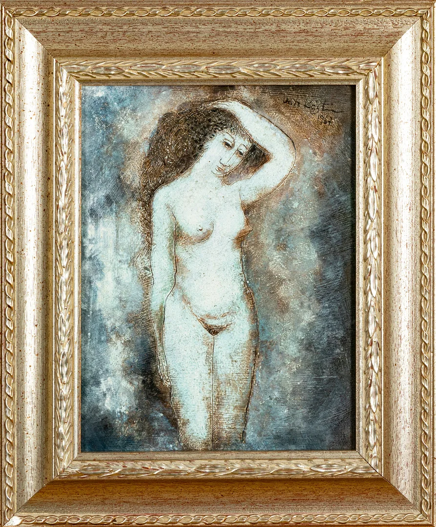 UNTO KOISTINEN. Stående modell, signerad samt daterad 1967, olja på pannå. — Paintings — Stockholms Auktionsverk Helsinki