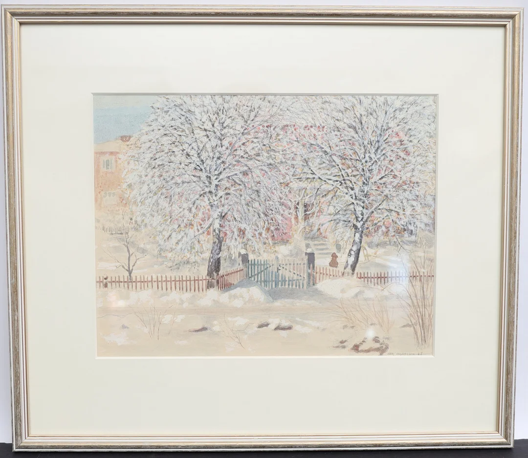 IVAR ANDERSSON. Landskap med hus, akvarell, signerad och daterad 67. — Paintings — Falun Auktionsbyrå