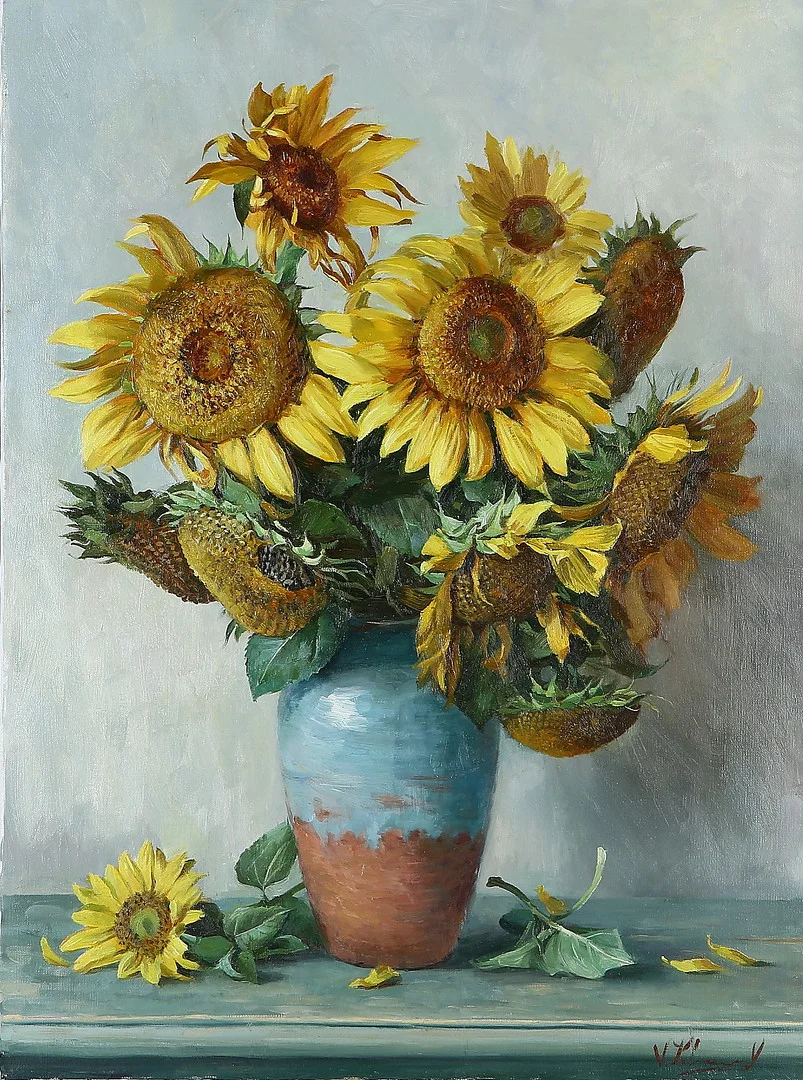 VJETESLAV KLIUCHNIKOV. Solrosor, olja på duk, signerad, daterad a tergo. — Paintings — Auktionshuset Kolonn