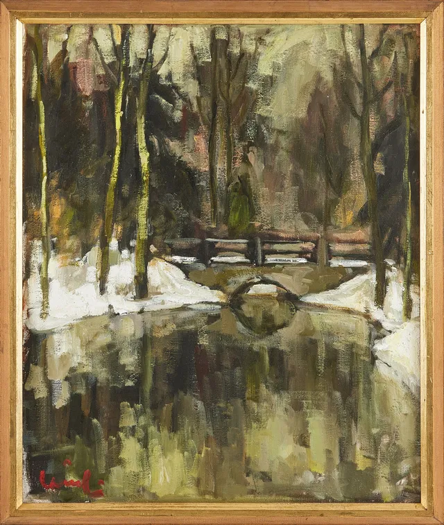 OLAVI LAINE. skogsmotiv, olja på duk, signerad.
