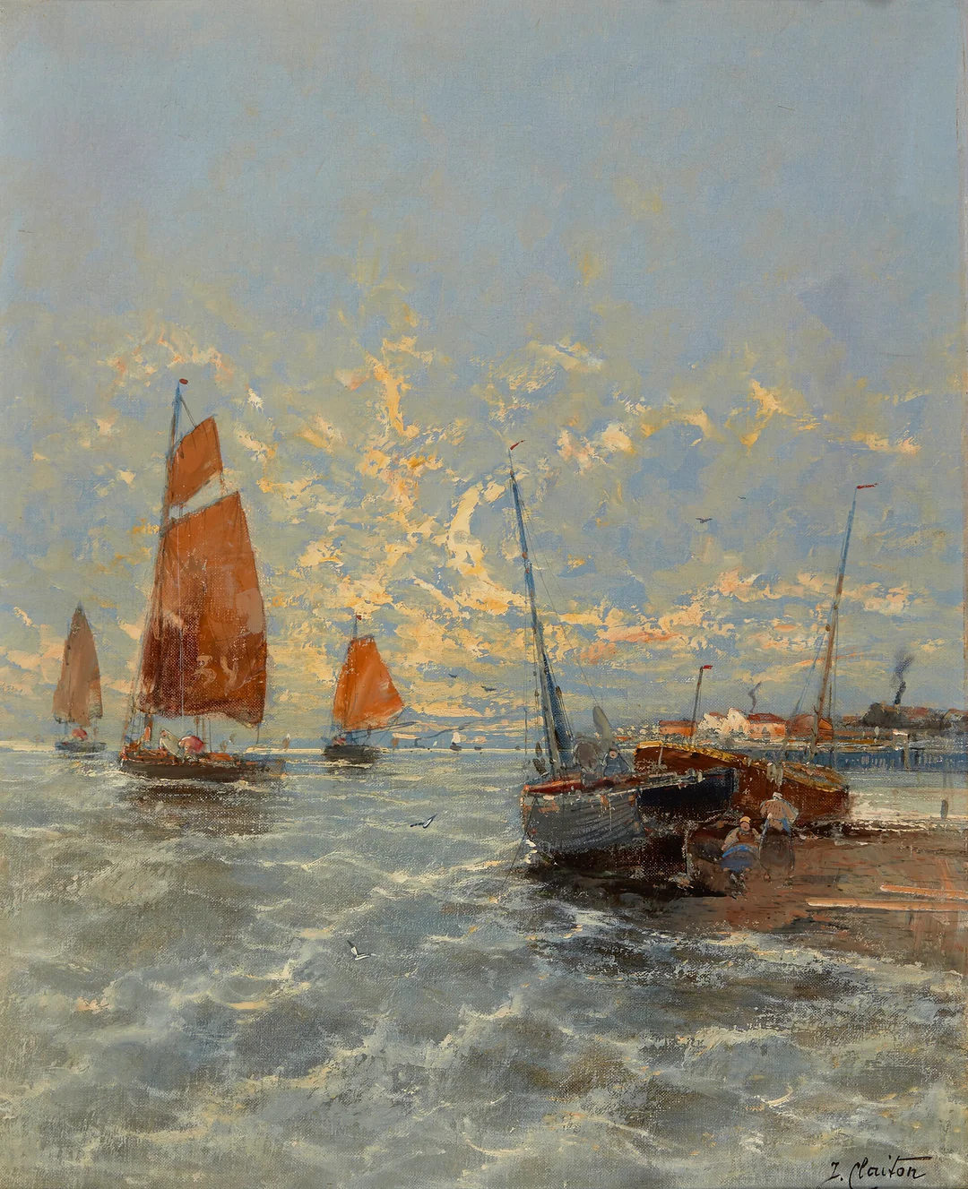 Fischhof, Georg — "Fischerbarken an der dänischen Küste" — Kunst/Maleri — Blomqvist