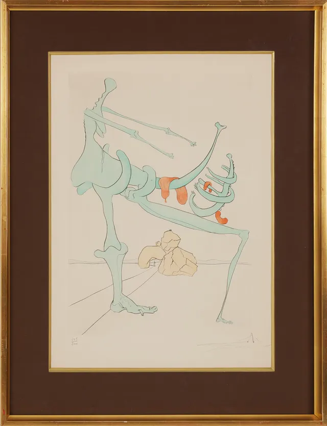 SALVADOR DALÍ. Ur: "Quevedos visioner", torrnål kolorerad med stencil, 1975, signerad med blyerts och numrerad 105/300.